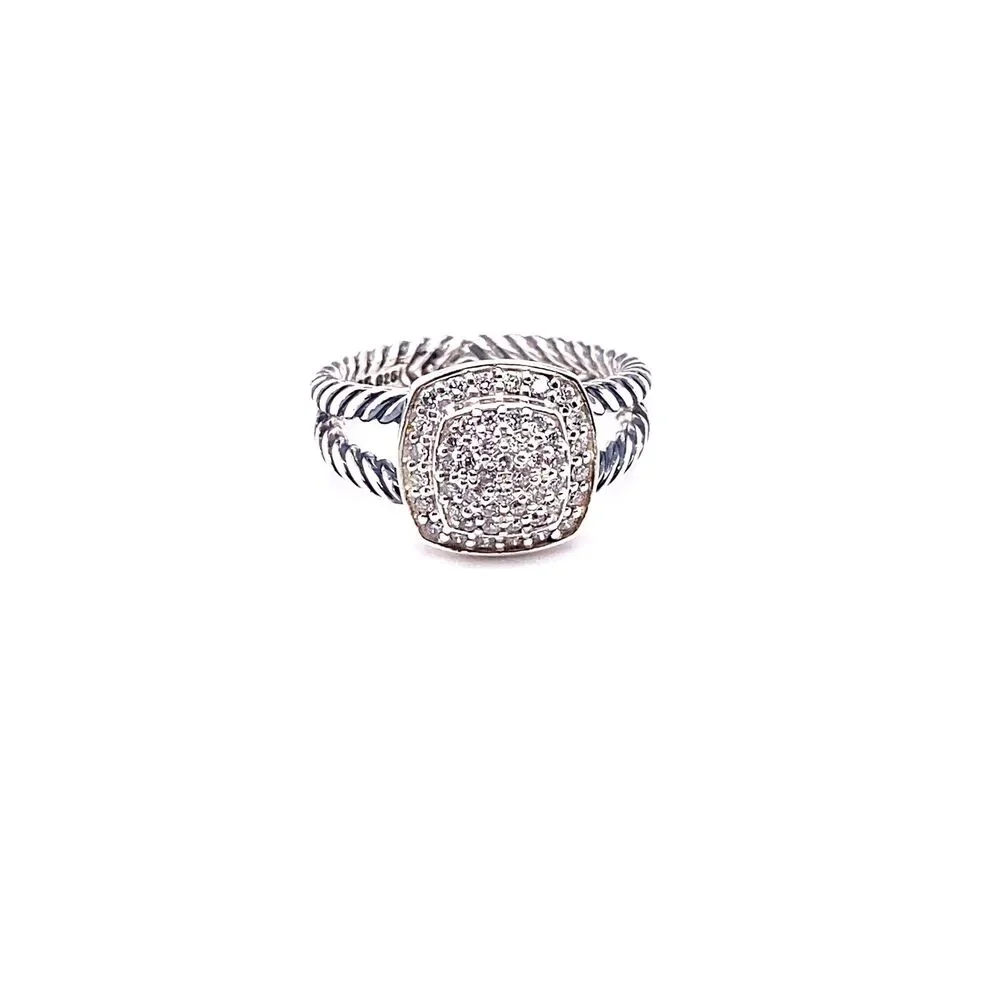 David Yurman Sterling Silver petite Albion w/diamonds ring Size 9